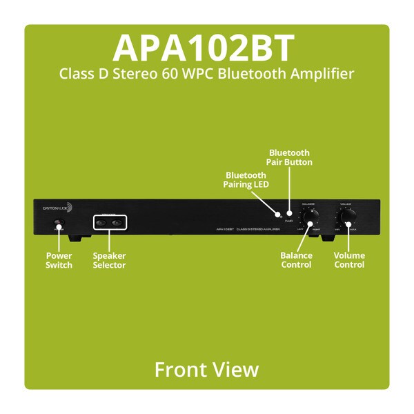 Main product image for Dayton Audio APA102BT Class D Stereo 60 WPC Bluetoot 300-593
